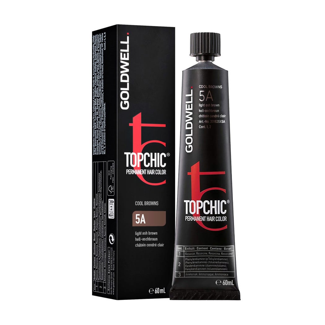 Стійка професійна фарба для волосся Goldwell Topchic Permanent Hair Color 5A Light Ash Brown, 60 мл